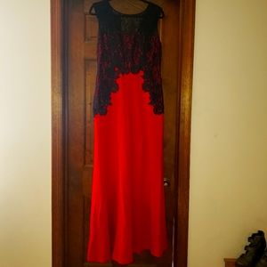 Red and black lace gown